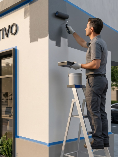 Pintura residencial, comercial e industrial en Chihuahua, México en inmueble contemporáneo con profesional aplicando pintura interior de alta calidad
